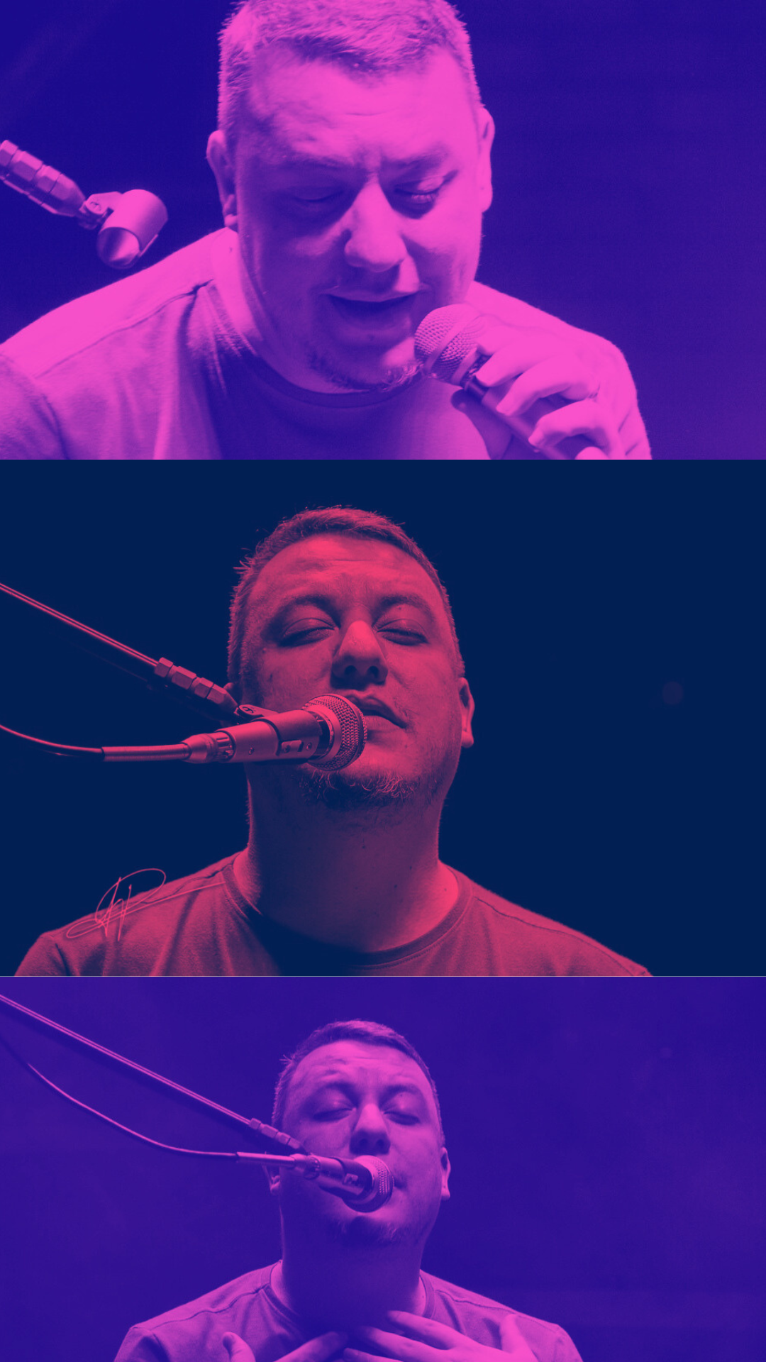 Jefferson Zambon Scherrer cantando ao vivo sob luz violeta